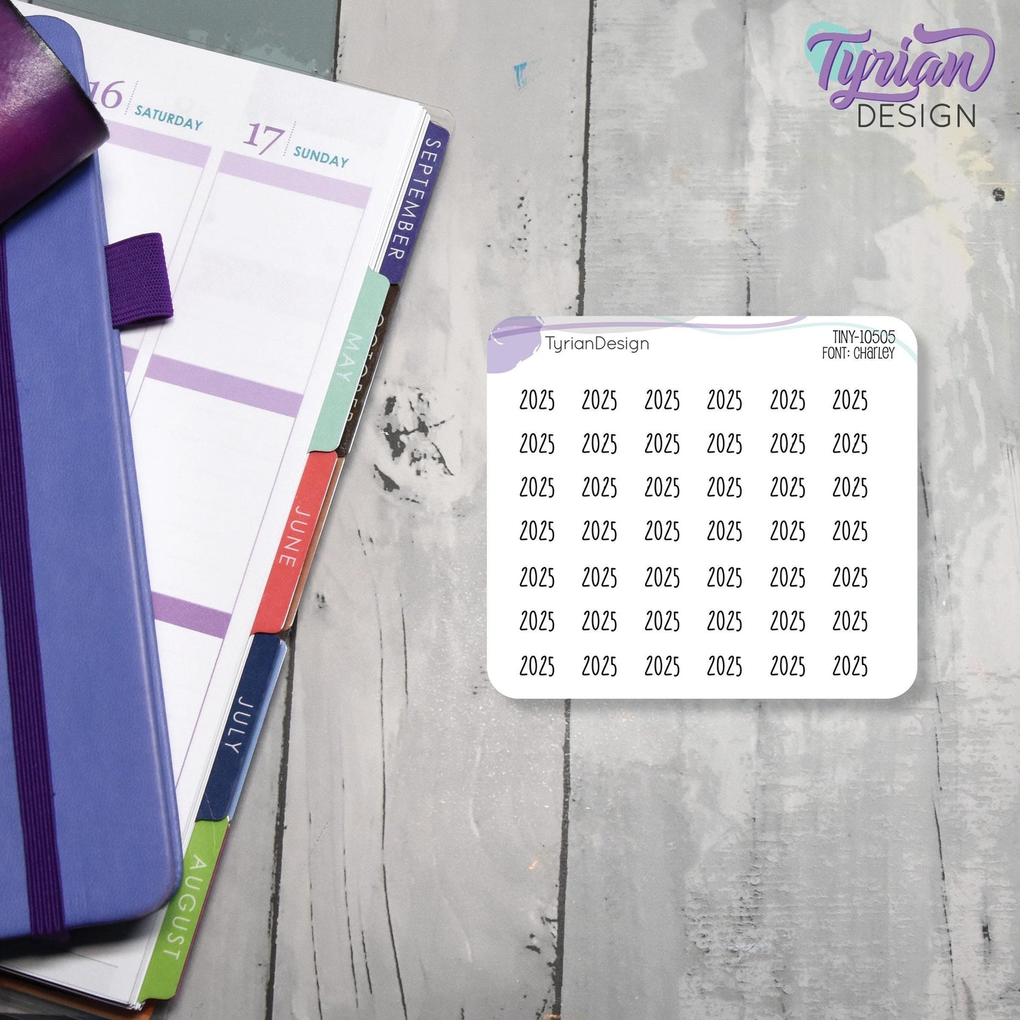 Tiny 2025 Stickers | 42 Stickers | .37 x .27" each sticker | Font: Charley