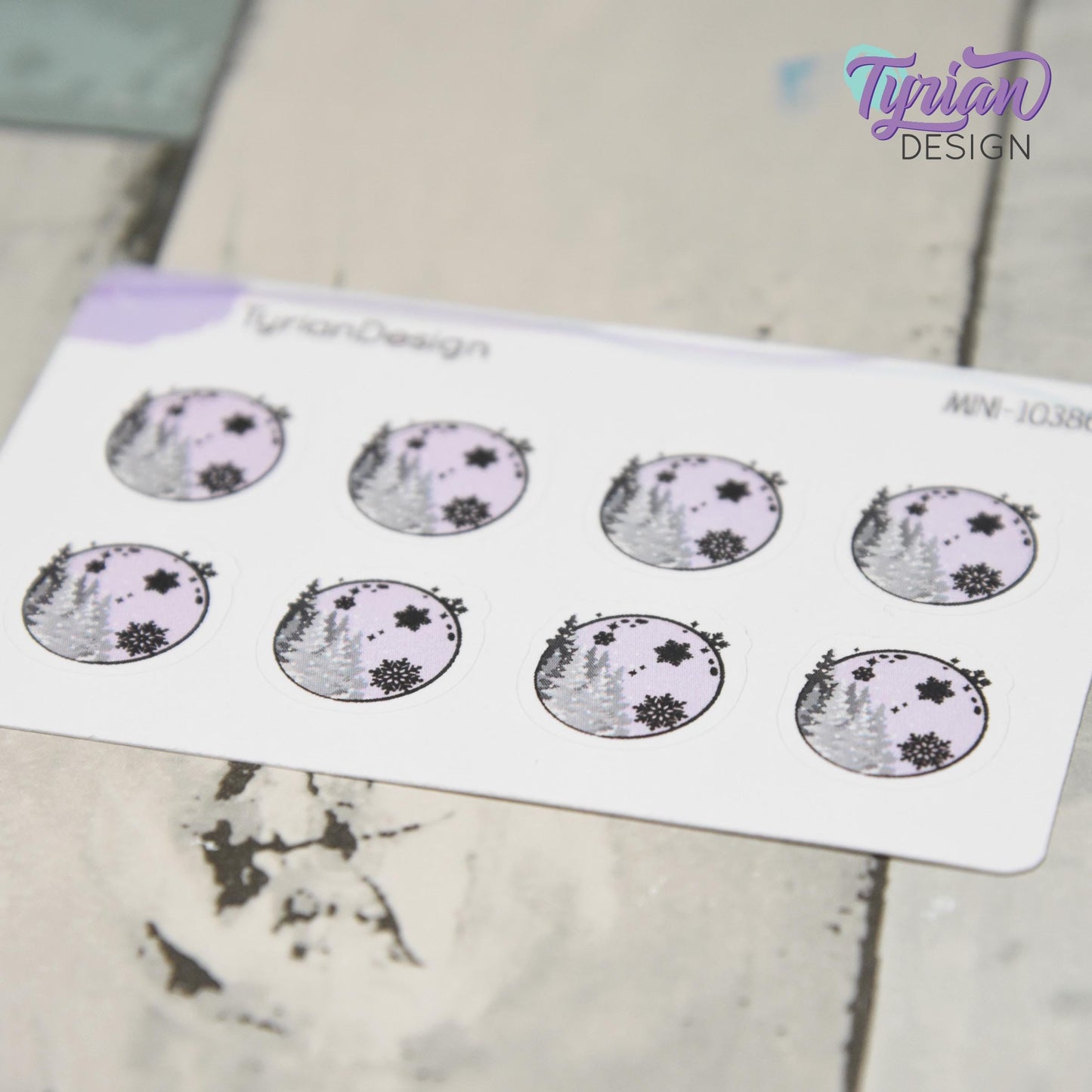 Mini Moon Stickers | Mini Sheet of Winter Moon | 8 Stickers | .65 x .64" each | 3.375" x 2.125" Mini Sheet | White or Clear Matte