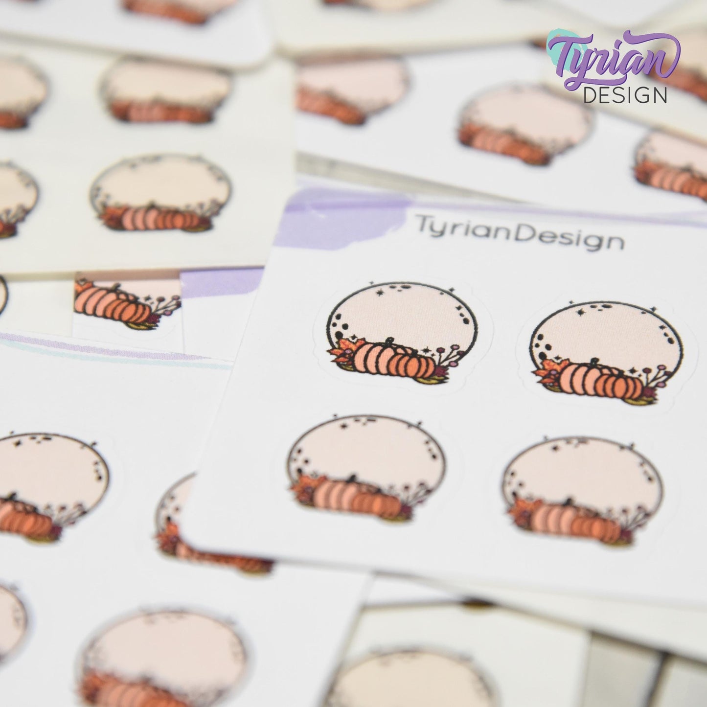 Mini Moon Stickers | Mini Sheet of Pumpkin Moon | 8 Stickers | .66 x .69" each | 3.375" x 2.125" Mini Sheet | White or Clear Matte