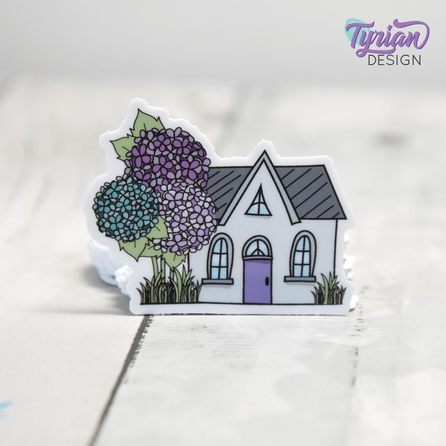 Hydrangea House Vinyl Sticker | High quality weather proof vinyl | 2"x 1.6" | House Sticker| Little House sticker | Tumbler  Sticker