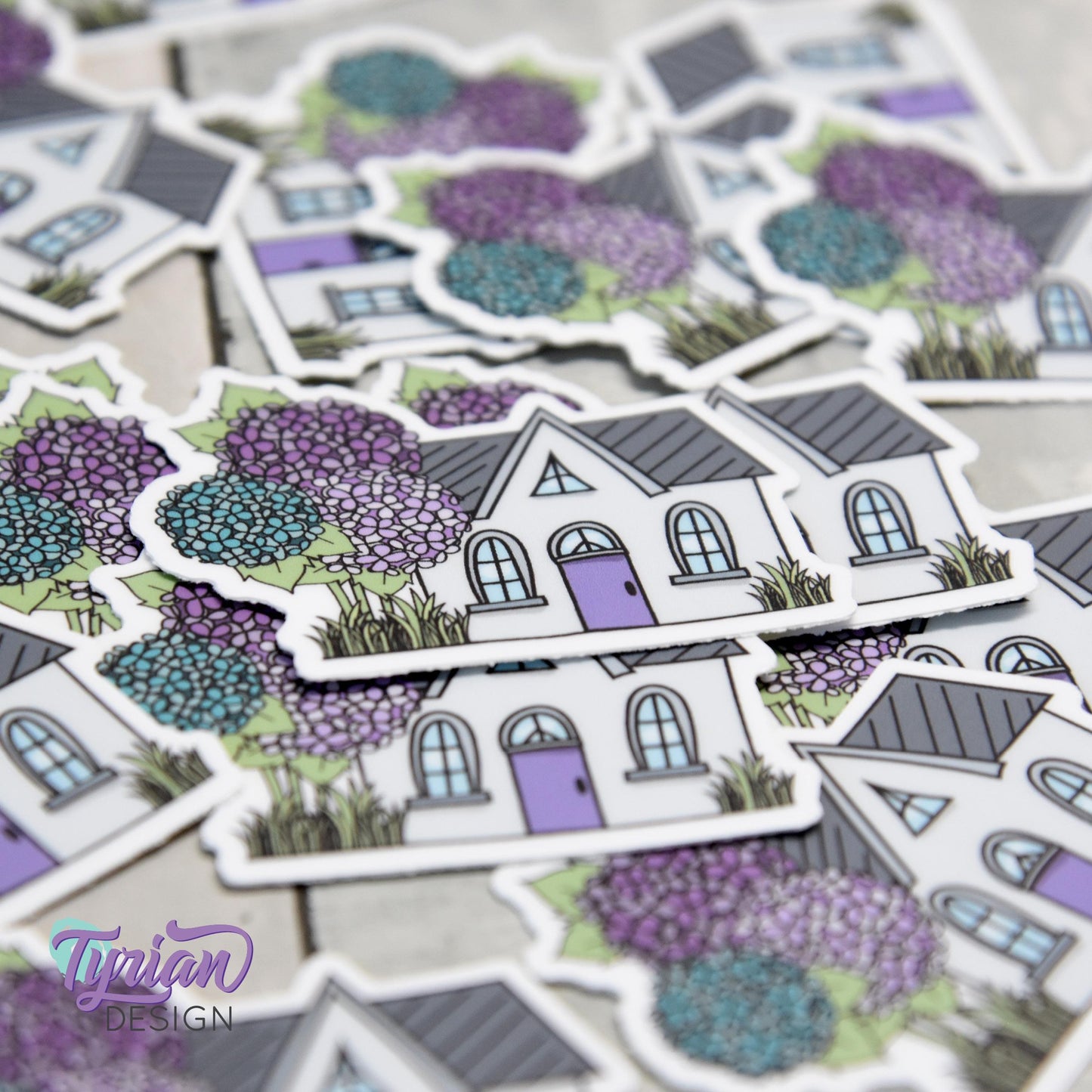 Hydrangea House Vinyl Sticker | High quality weather proof vinyl | 2"x 1.6" | House Sticker| Little House sticker | Tumbler  Sticker