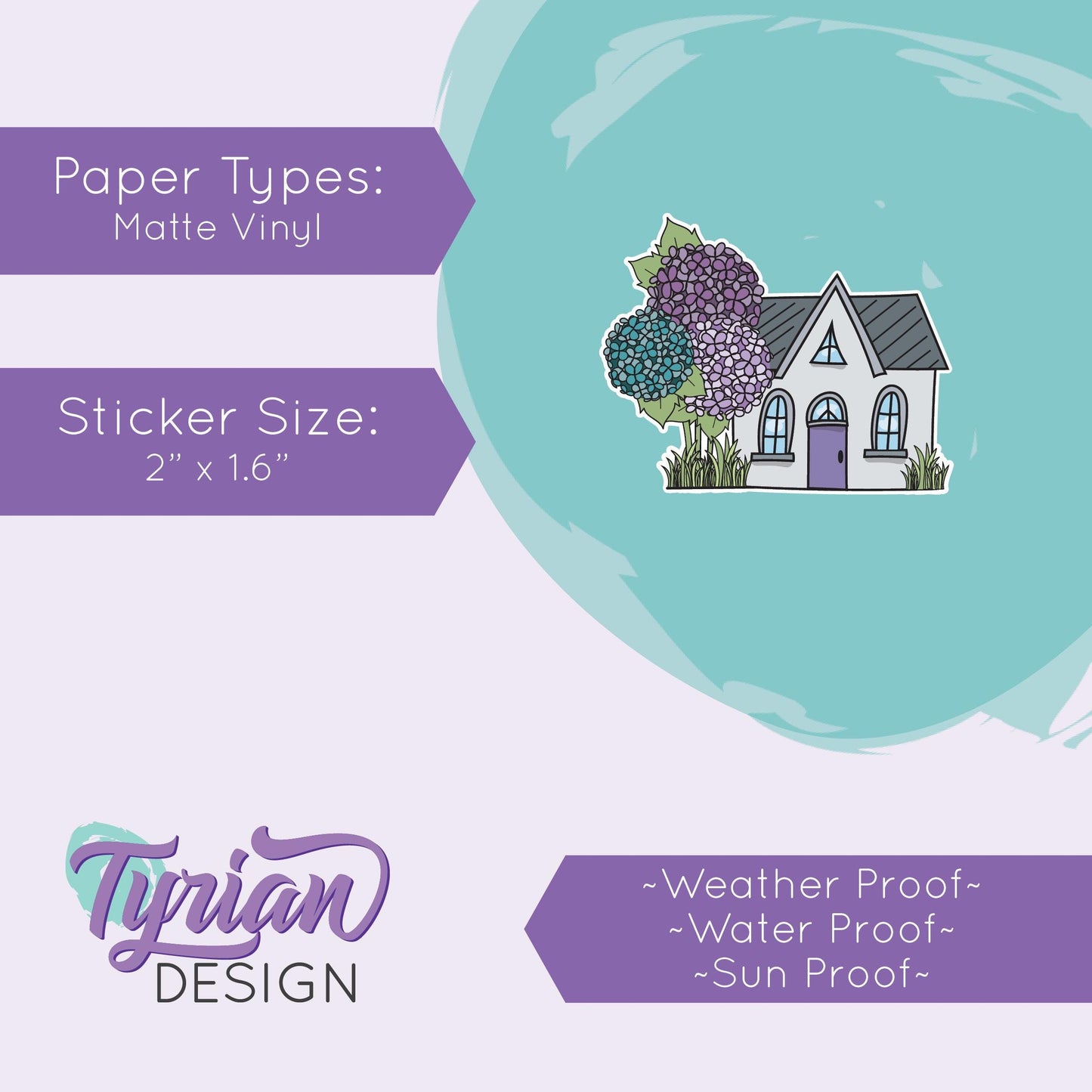 Hydrangea House Vinyl Sticker | High quality weather proof vinyl | 2"x 1.6" | House Sticker| Little House sticker | Tumbler  Sticker