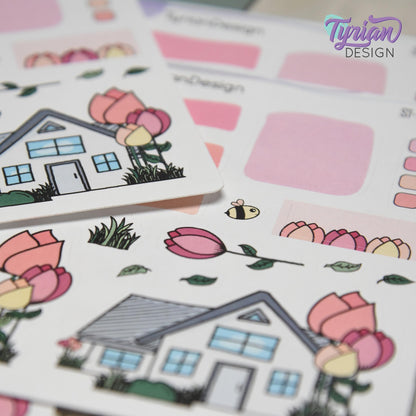 Tulip Flower House Journal Stickers | 16 Stickers