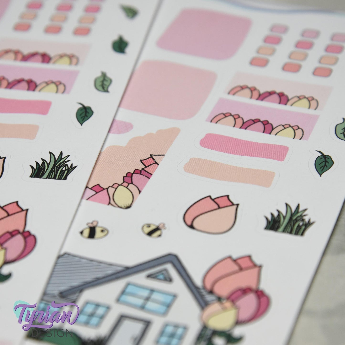 Tulip Flower House Journal Stickers  | Memory keeping stickers | Flower Planner Stickers | 28 Stickers | White or Clear Matte | 5x7" Sheet