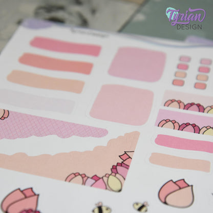 Tulip Flower House Journal Stickers  | Memory keeping stickers | Flower Planner Stickers | 28 Stickers | White or Clear Matte | 5x7" Sheet