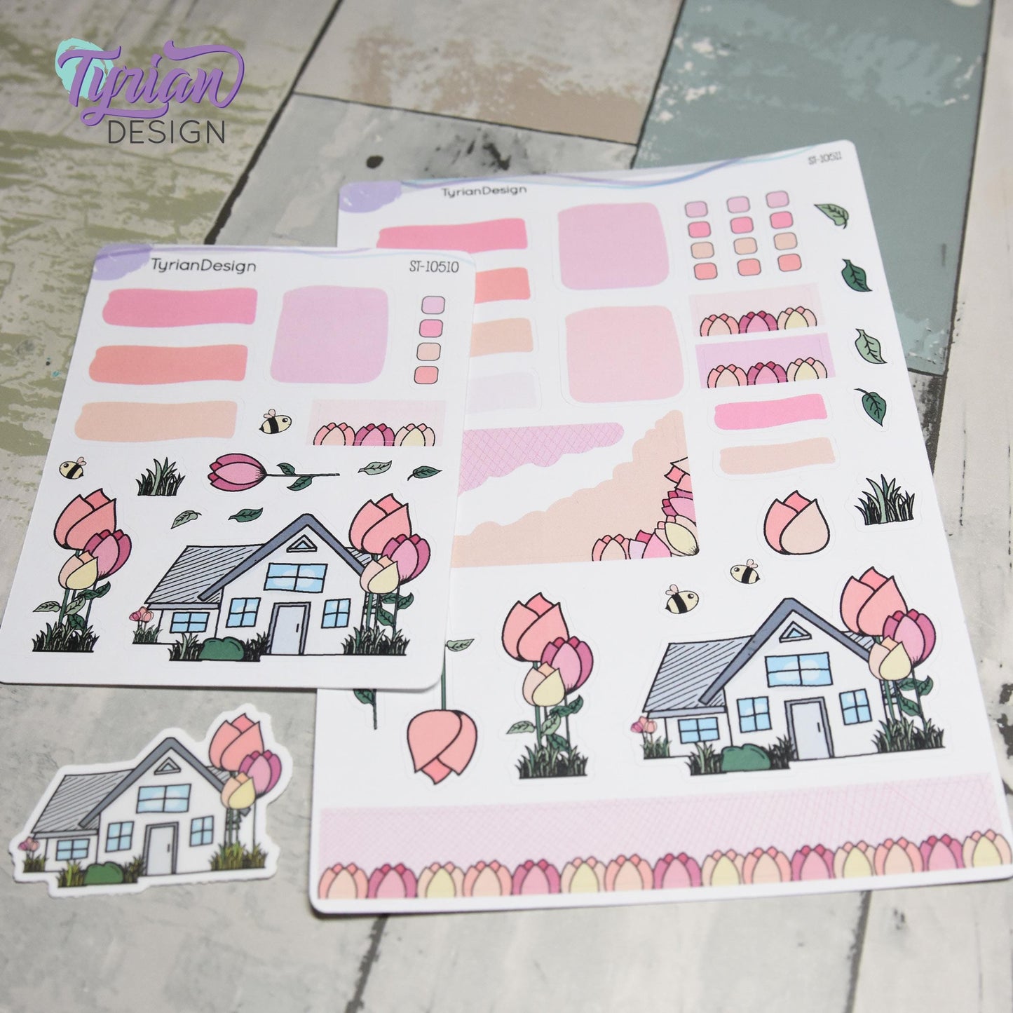 Tulip Flower House Journal Stickers  | Memory keeping stickers | Flower Planner Stickers | 28 Stickers | White or Clear Matte | 5x7" Sheet