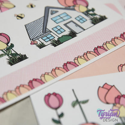 Tulip Flower House Journal Stickers  | Memory keeping stickers | Flower Planner Stickers | 28 Stickers | White or Clear Matte | 5x7" Sheet