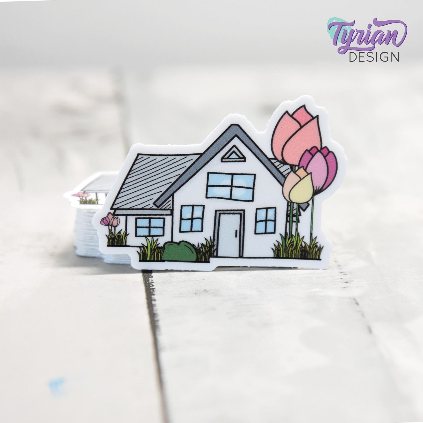 Tulip House Vinyl Sticker | High quality weather proof vinyl | 2"x 1.45" | House Sticker| Little House sticker | Tumbler Sticker