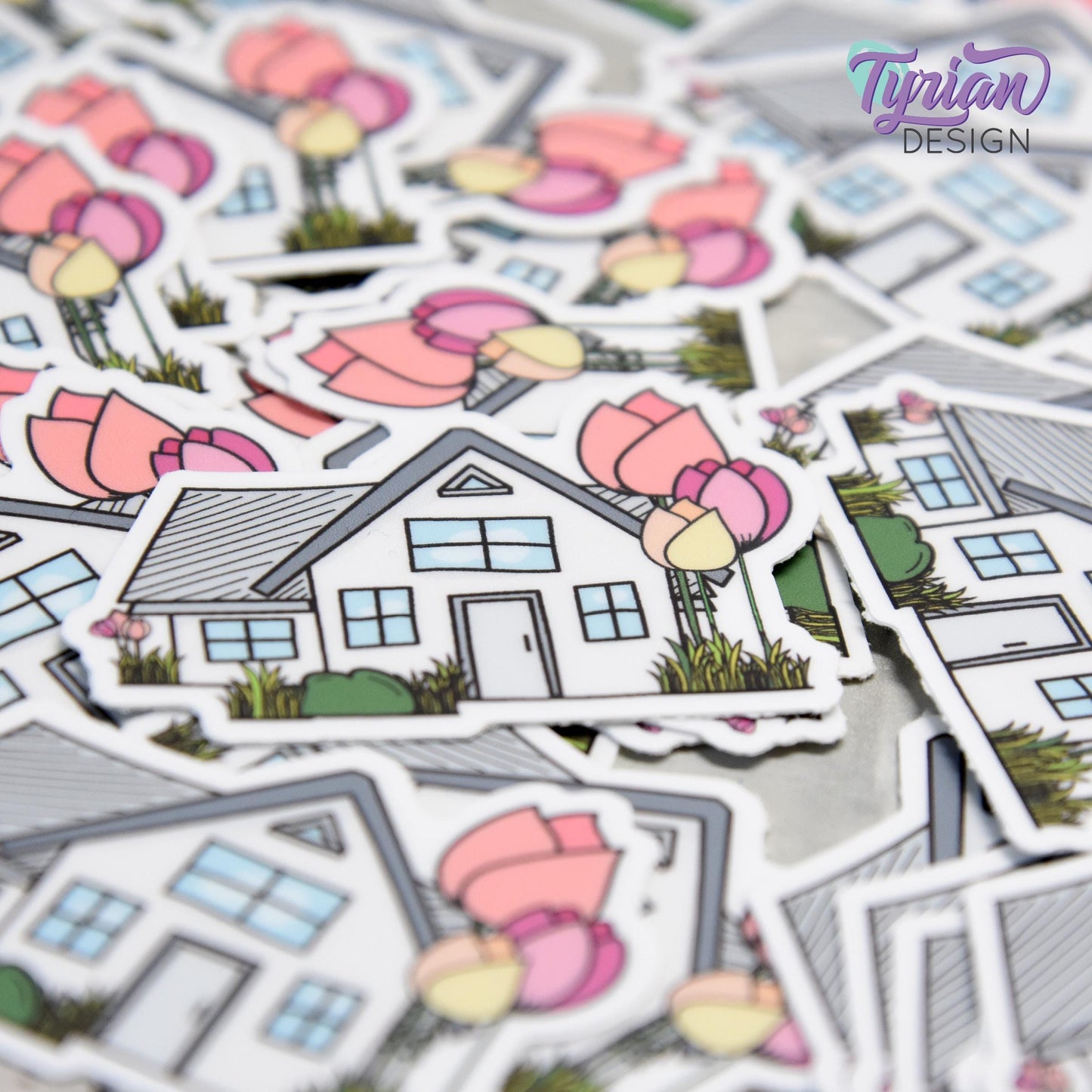 Tulip House Vinyl Sticker | High quality weather proof vinyl | 2"x 1.45" | House Sticker| Little House sticker | Tumbler Sticker