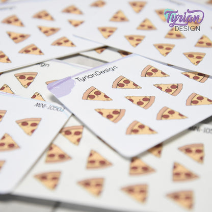 Pizza Stickers | Mini Sheet of Pizza Slice Time | 15 Stickers | .5 x .57" each | 3.375" x 2.125" Mini Sheet | White or Clear Matte