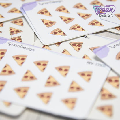 Pizza Stickers | Mini Sheet of Pizza Slice Time | 15 Stickers | .5 x .57" each | 3.375" x 2.125" Mini Sheet | White or Clear Matte