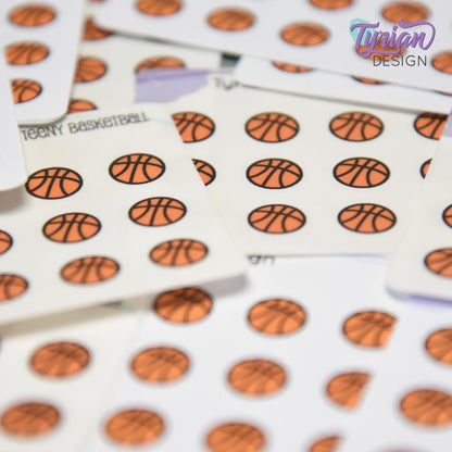 Basketball Stickers | Tiny Basketball stickers | Mini sheet | 18 stickers | .45 x .45" each | Basketball icon | White or Clear Matte
