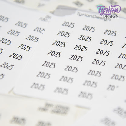 Tiny 2025 Stickers | 42 Stickers | .37 x .27" each sticker | Font: Charley