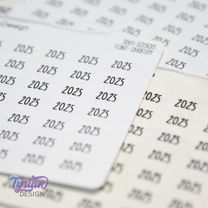 Tiny 2025 Stickers | 42 Stickers | .37 x .27" each sticker | Font: Charley