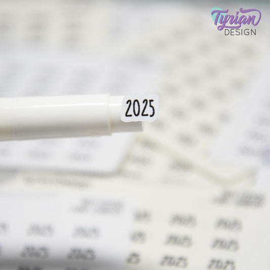 Tiny 2025 Stickers | 42 Stickers | .37 x .27" each sticker | Font: Charley