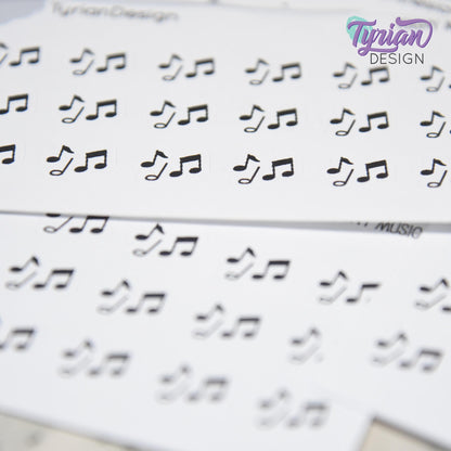 Music Stickers | Tiny Music stickers | Mini sheet | 18 stickers | .45 x .39" each | Music Notes icon | White or Clear Matte