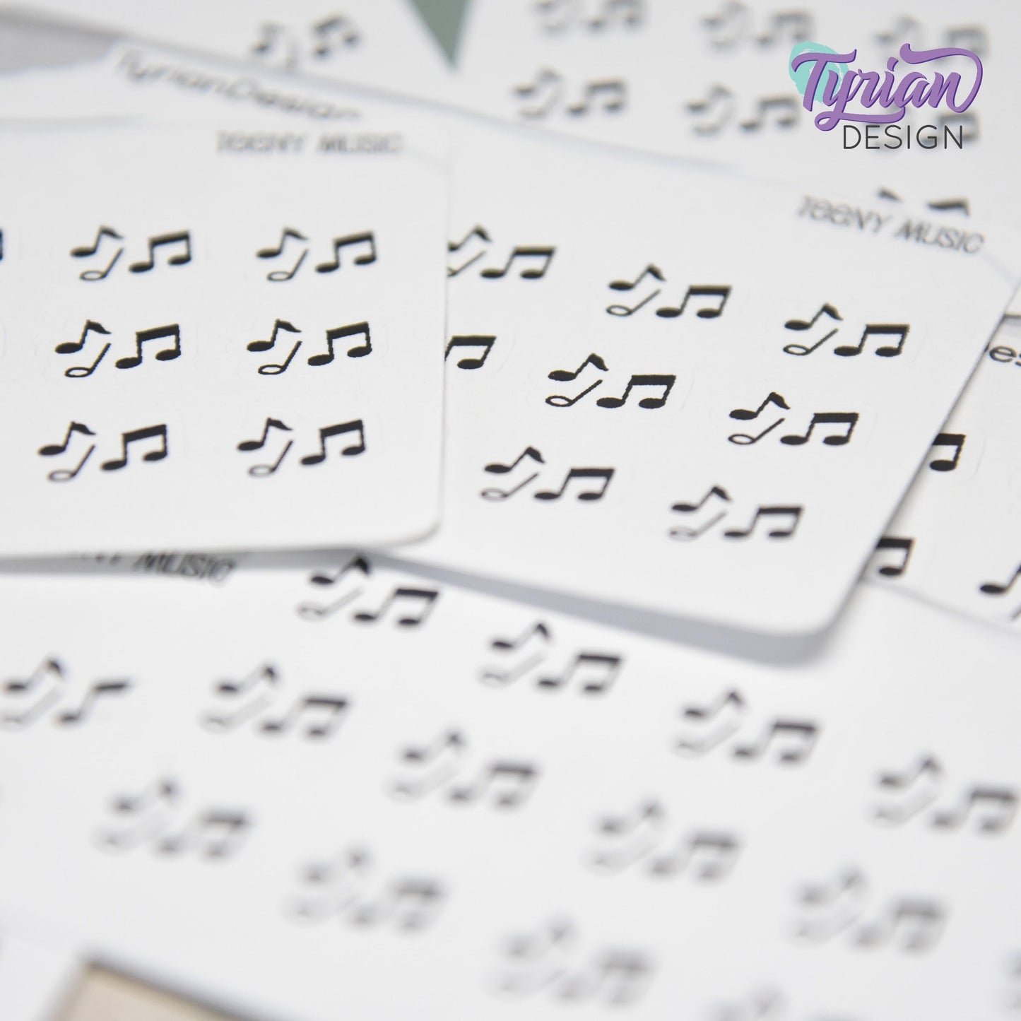 Music Stickers | Tiny Music stickers | Mini sheet | 18 stickers | .45 x .39" each | Music Notes icon | White or Clear Matte