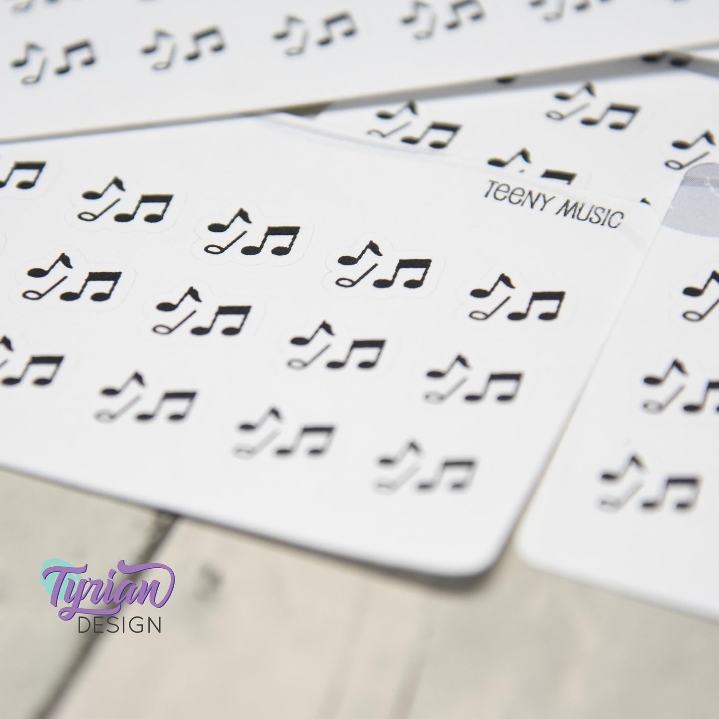 Music Stickers | Tiny Music stickers | Mini sheet | 18 stickers | .45 x .39" each | Music Notes icon | White or Clear Matte