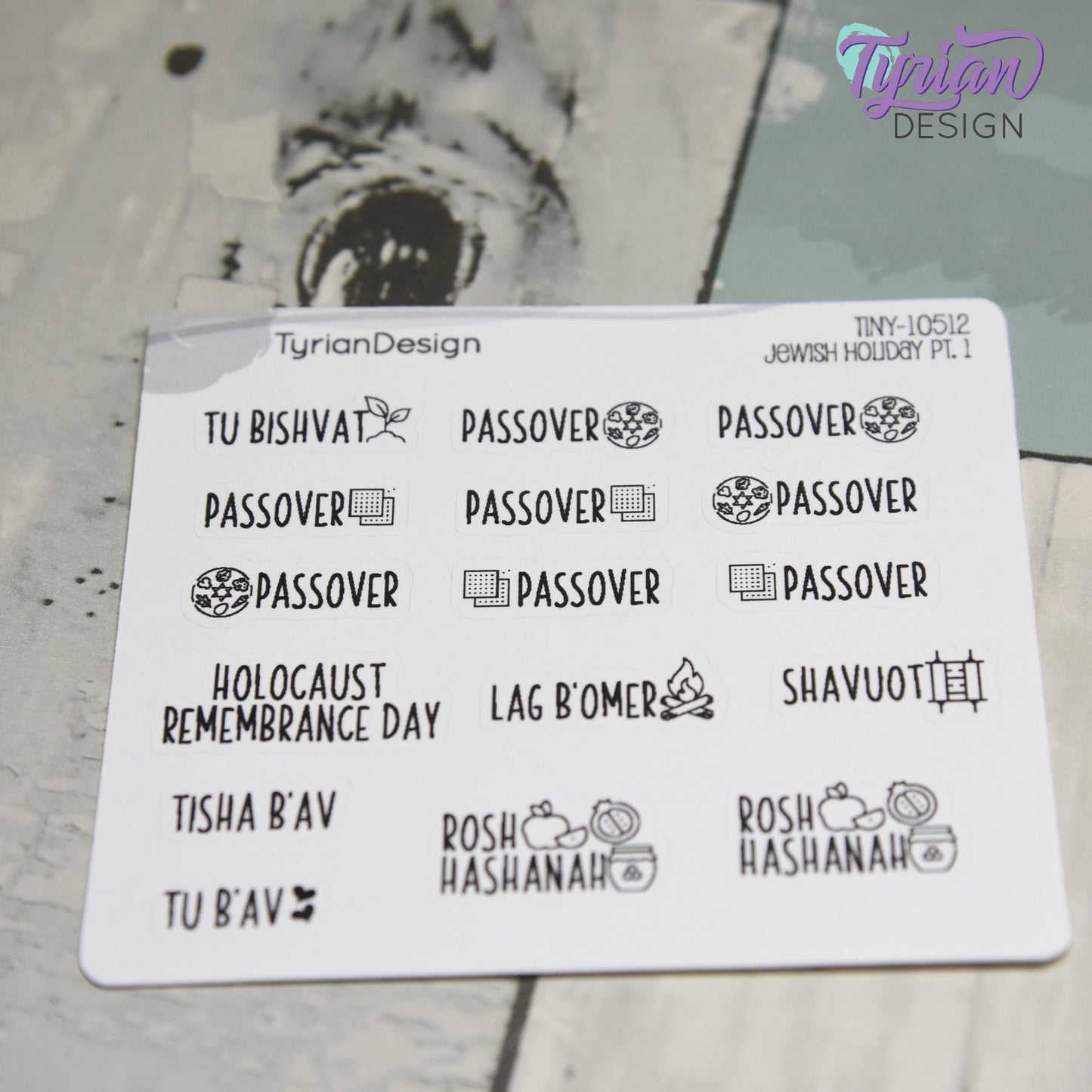 Tiny Jewish Icon Holiday Stickers Pt 1 | 16 Stickers | Font: Charley