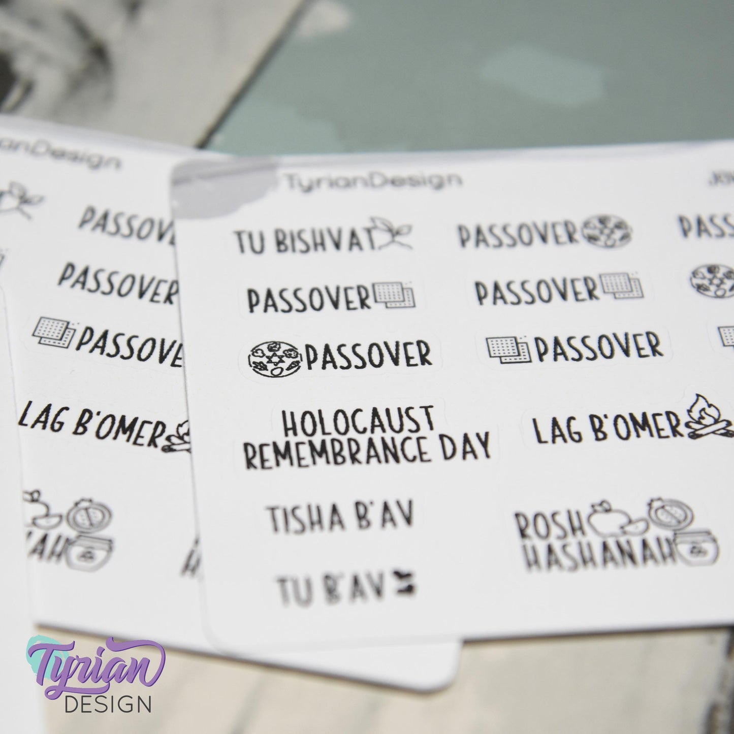 Tiny Jewish Icon Holiday Stickers Pt 1 | 16 Stickers | Font: Charley