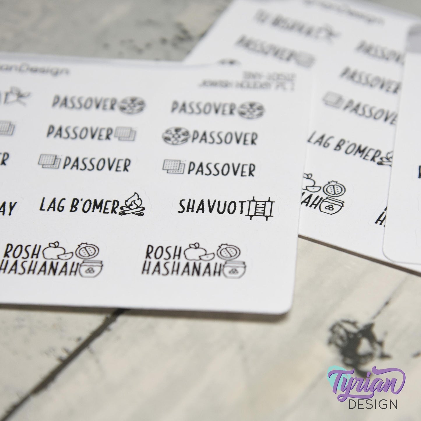 Tiny Jewish Icon Holiday Stickers Pt 1 | 16 Stickers | Font: Charley