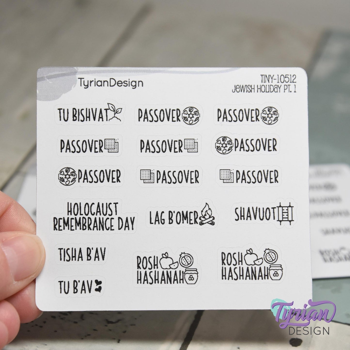 Tiny Jewish Icon Holiday Stickers Pt 1 | 16 Stickers | Font: Charley