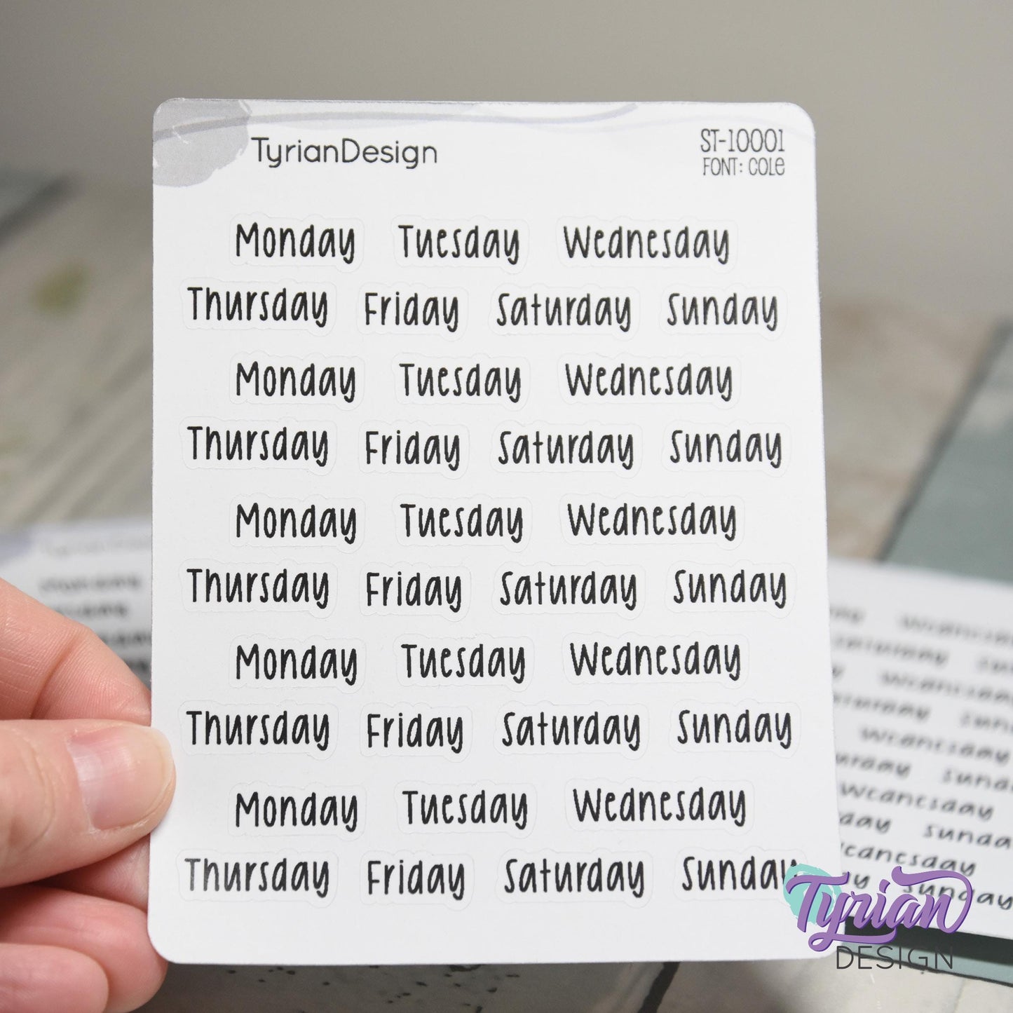 Days of the Week Stickers | 35 Stickers | 1" (Max) x .31" Each | Cole Font