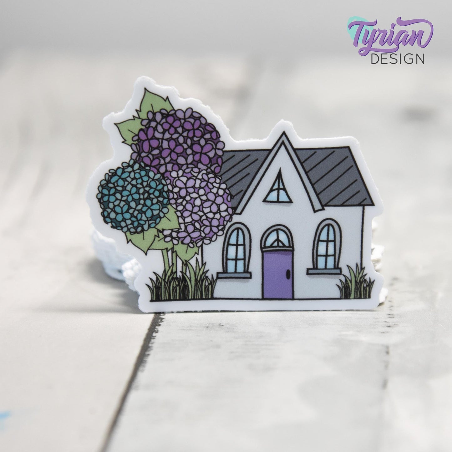 Hydrangea House Vinyl Sticker | High quality weather proof vinyl | 2"x 1.6" | House Sticker| Little House sticker | Tumbler  Sticker