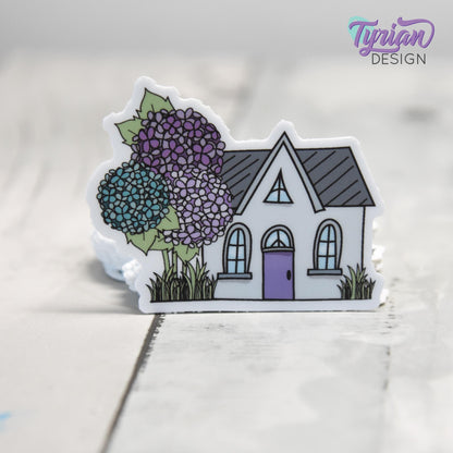 Hydrangea House Vinyl Sticker | High quality weather proof vinyl | 2"x 1.6" | House Sticker| Little House sticker | Tumbler  Sticker