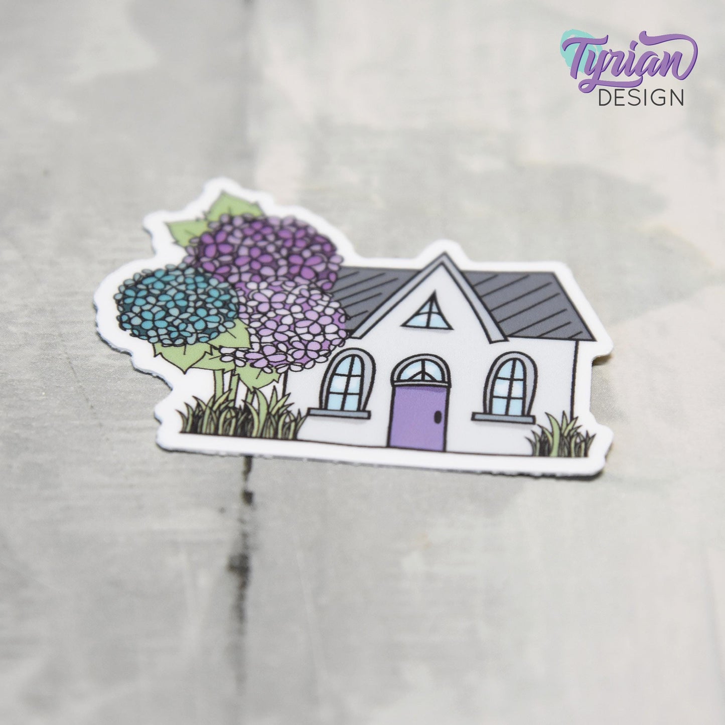 Hydrangea House Vinyl Sticker | High quality weather proof vinyl | 2"x 1.6" | House Sticker| Little House sticker | Tumbler  Sticker