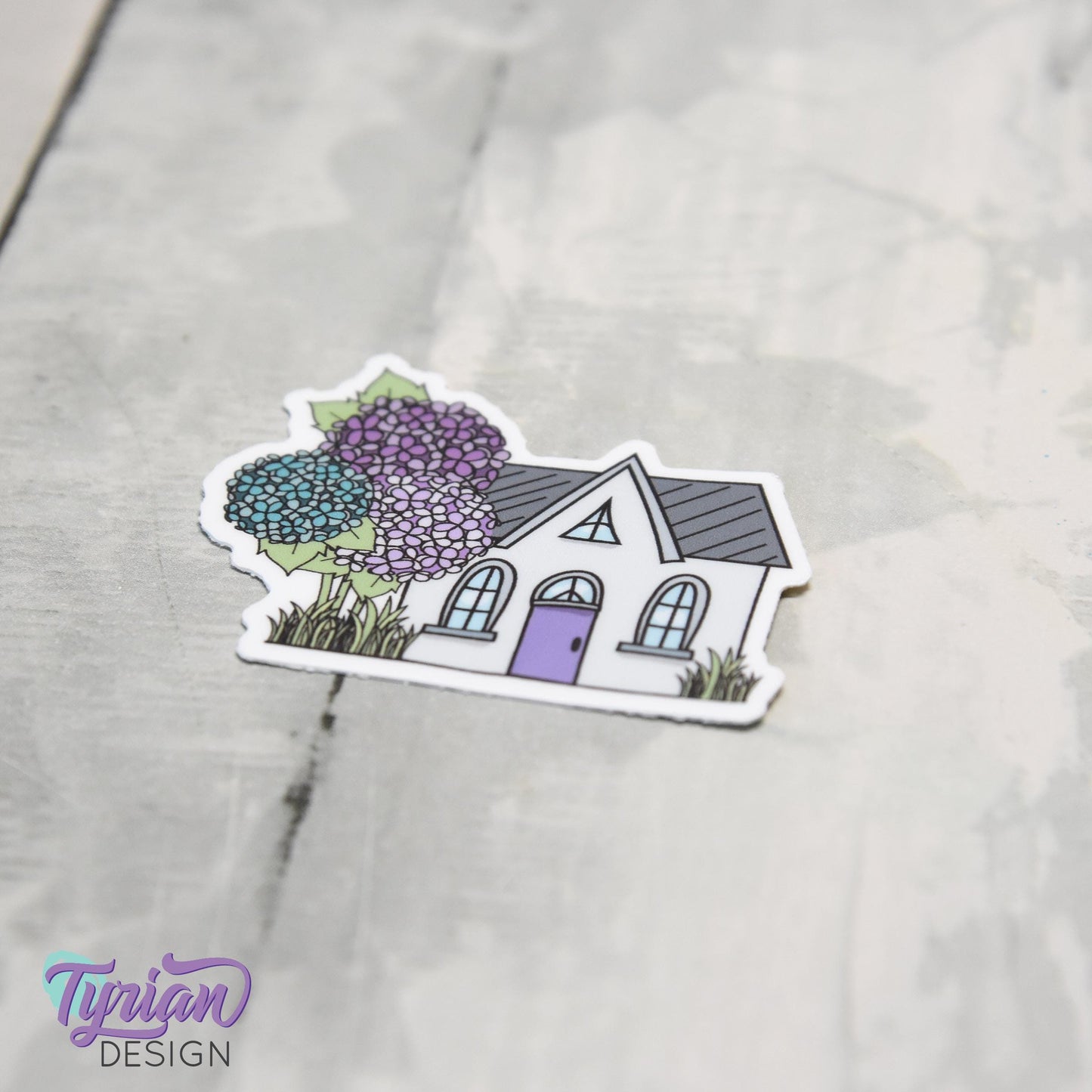 Hydrangea House Vinyl Sticker | High quality weather proof vinyl | 2"x 1.6" | House Sticker| Little House sticker | Tumbler  Sticker