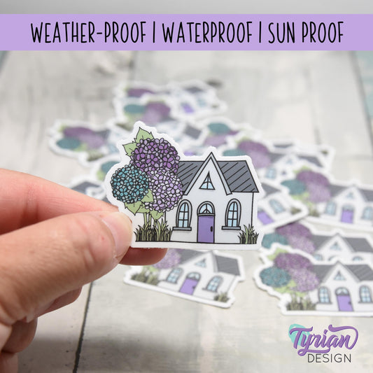 Hydrangea House Vinyl Sticker | High quality weather proof vinyl | 2"x 1.6" | House Sticker| Little House sticker | Tumbler  Sticker