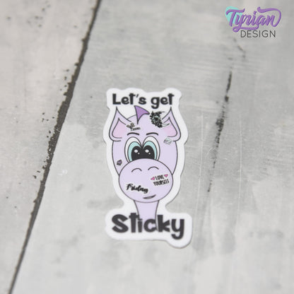 Let's Get Sticky Vinyl Sticker | Dragon Sticker | I love Stickers |1 x 2 Inches | High quality weather proof vinyl | Purple Dragon