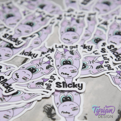 Let's Get Sticky Vinyl Sticker | Dragon Sticker | I love Stickers |1 x 2 Inches | High quality weather proof vinyl | Purple Dragon