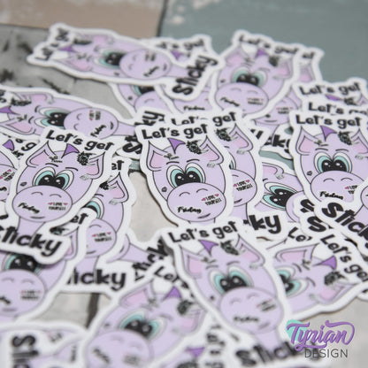Let's Get Sticky Vinyl Sticker | Dragon Sticker | I love Stickers |1 x 2 Inches | High quality weather proof vinyl | Purple Dragon