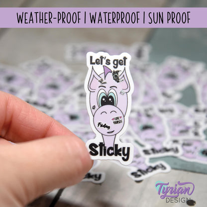 Let's Get Sticky Vinyl Sticker | Dragon Sticker | I love Stickers |1 x 2 Inches | High quality weather proof vinyl | Purple Dragon