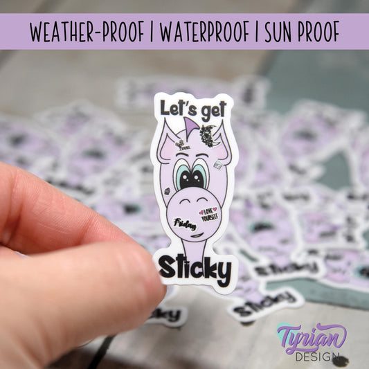 Let's Get Sticky Vinyl Sticker | Dragon Sticker | I love Stickers |1 x 2 Inches | High quality weather proof vinyl | Purple Dragon