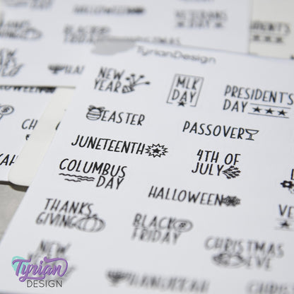 Holiday Stickers  | Icon Holiday Stickers Pt 1 | 19 Stickers | Font: Charley