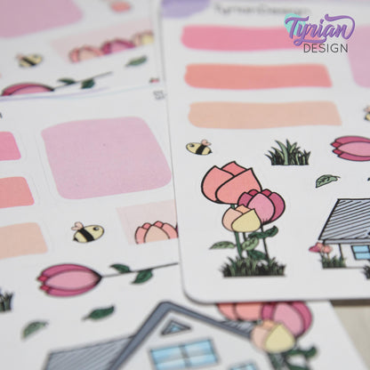 Tulip Flower House Journal Stickers | 16 Stickers
