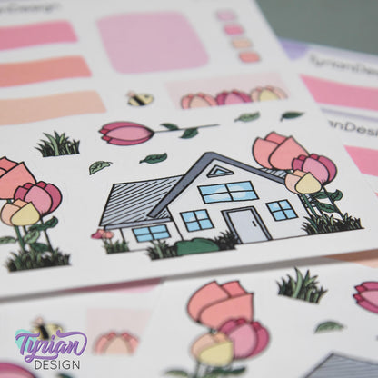 Tulip Flower House Journal Stickers | 16 Stickers