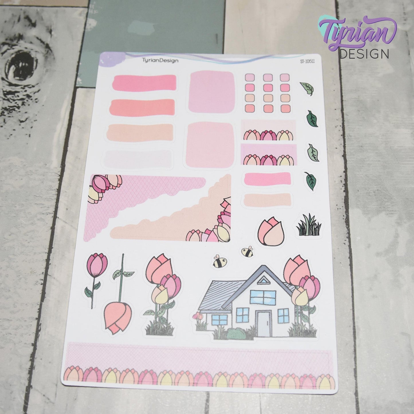 Tulip Flower House Journal Stickers  | Memory keeping stickers | Flower Planner Stickers | 28 Stickers | White or Clear Matte | 5x7" Sheet