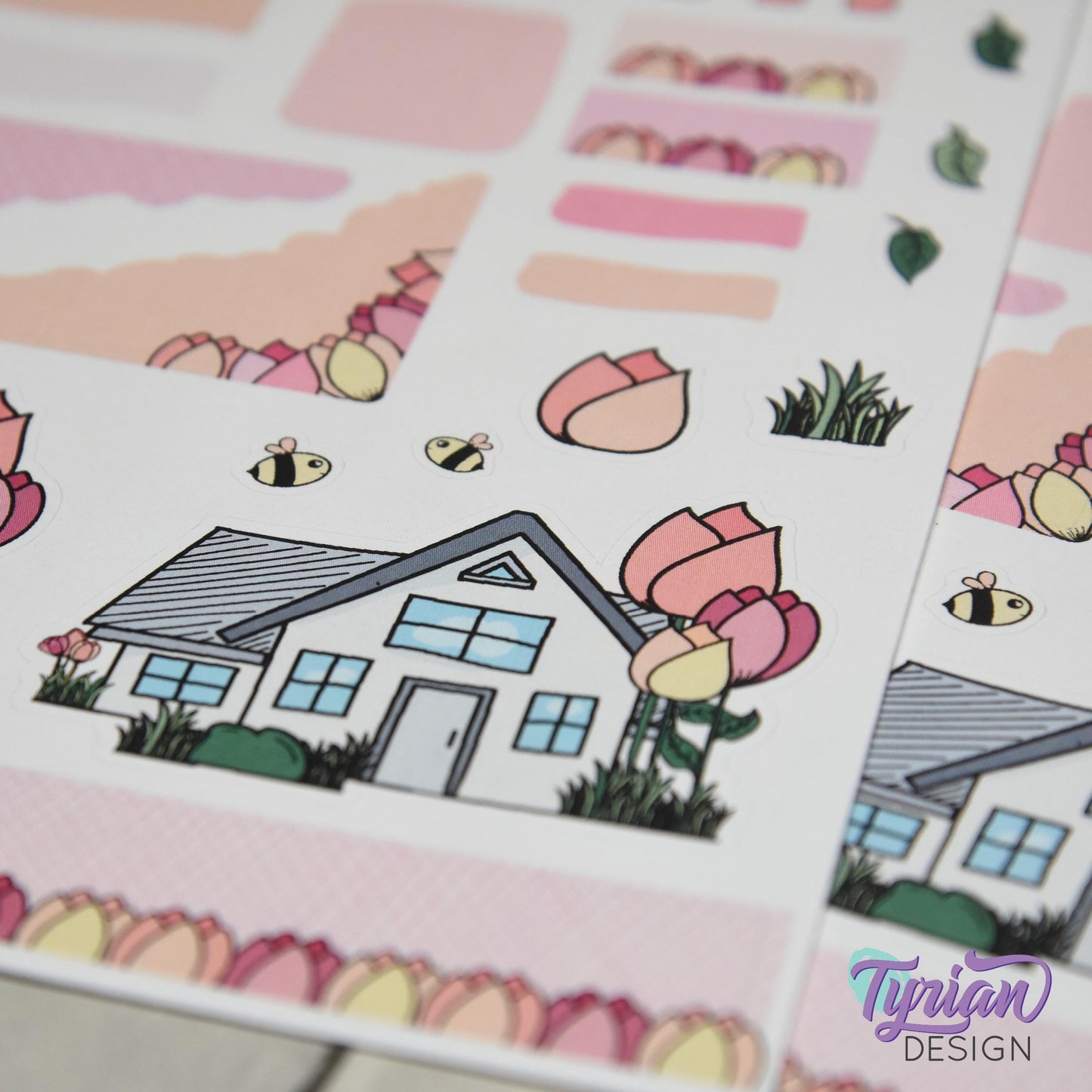 Tulip Flower House Journal Stickers  | Memory keeping stickers | Flower Planner Stickers | 28 Stickers | White or Clear Matte | 5x7" Sheet