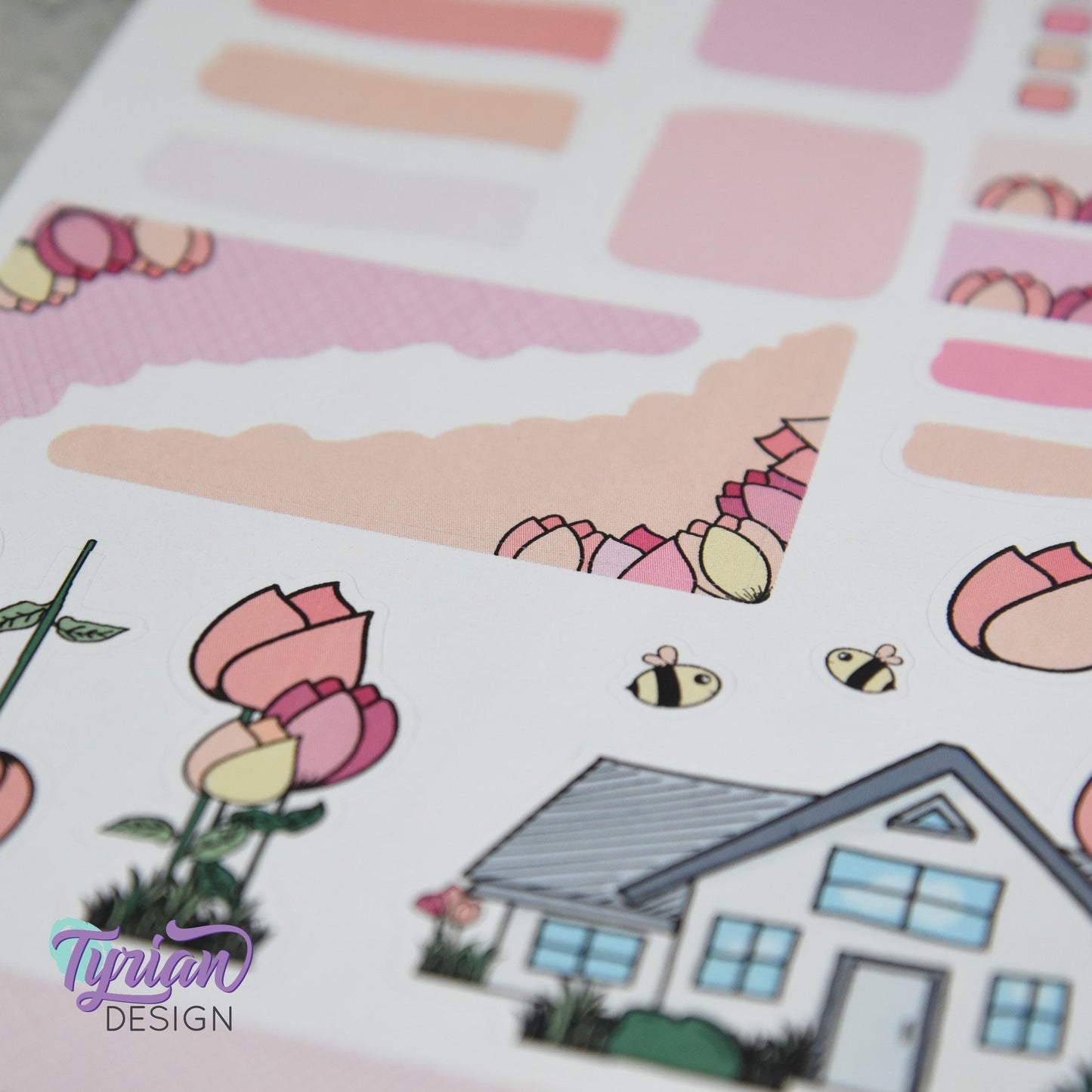 Tulip Flower House Journal Stickers  | Memory keeping stickers | Flower Planner Stickers | 28 Stickers | White or Clear Matte | 5x7" Sheet