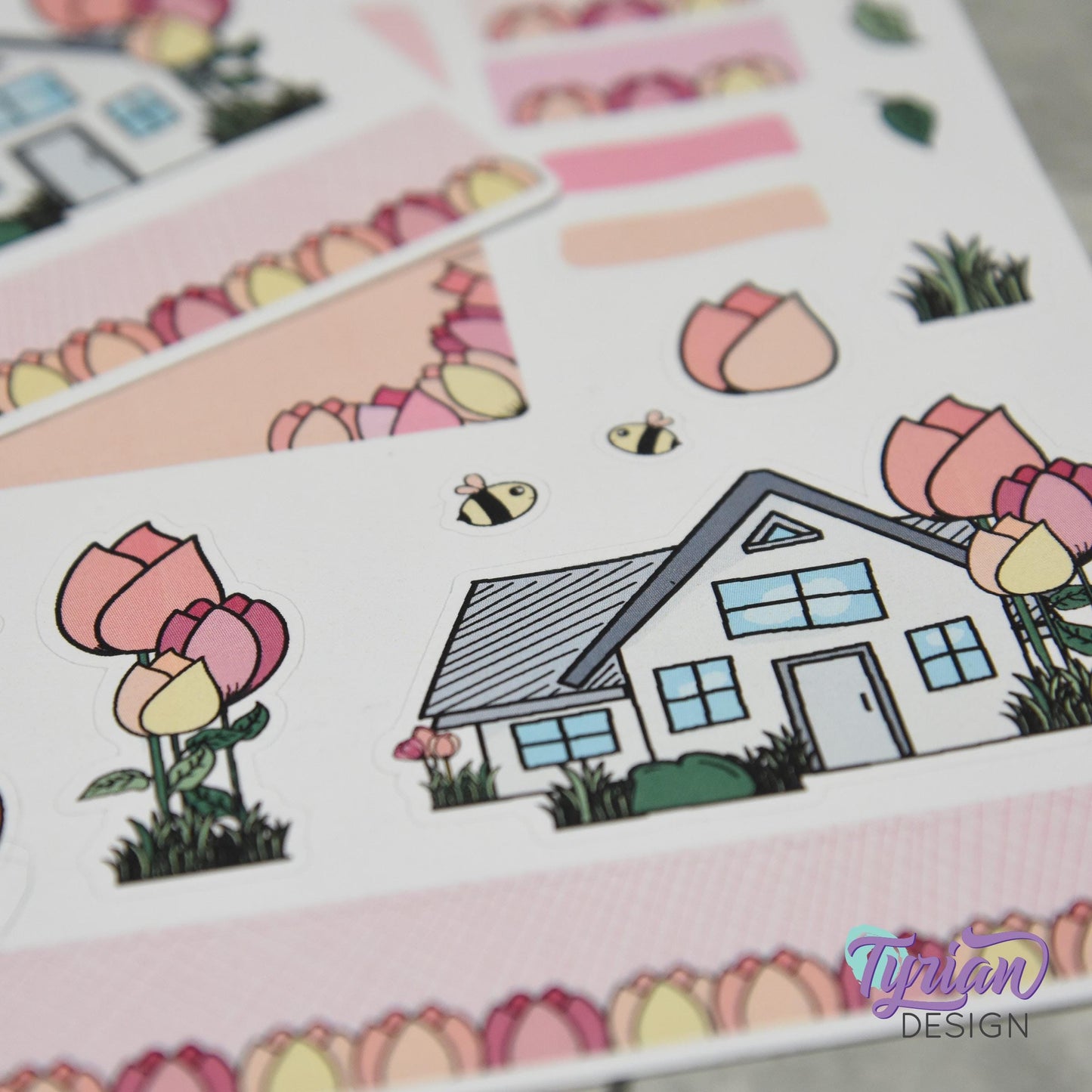 Tulip Flower House Journal Stickers  | Memory keeping stickers | Flower Planner Stickers | 28 Stickers | White or Clear Matte | 5x7" Sheet