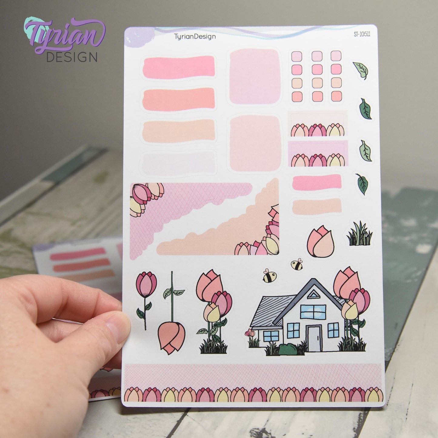 Tulip Flower House Journal Stickers  | Memory keeping stickers | Flower Planner Stickers | 28 Stickers | White or Clear Matte | 5x7" Sheet