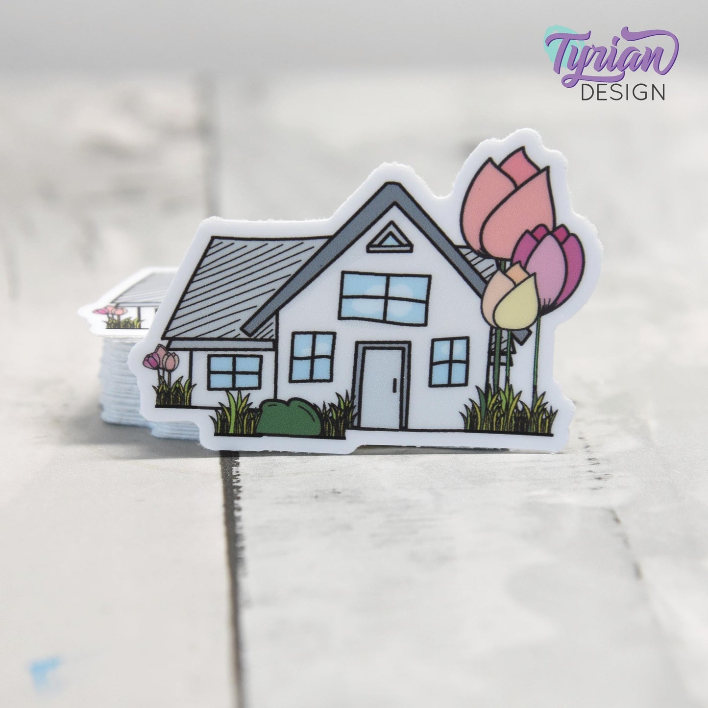 Tulip House Vinyl Sticker | High quality weather proof vinyl | 2"x 1.45" | House Sticker| Little House sticker | Tumbler Sticker