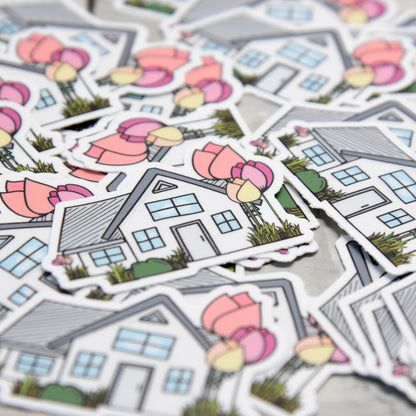 Tulip House Vinyl Sticker | High quality weather proof vinyl | 2"x 1.45" | House Sticker| Little House sticker | Tumbler Sticker