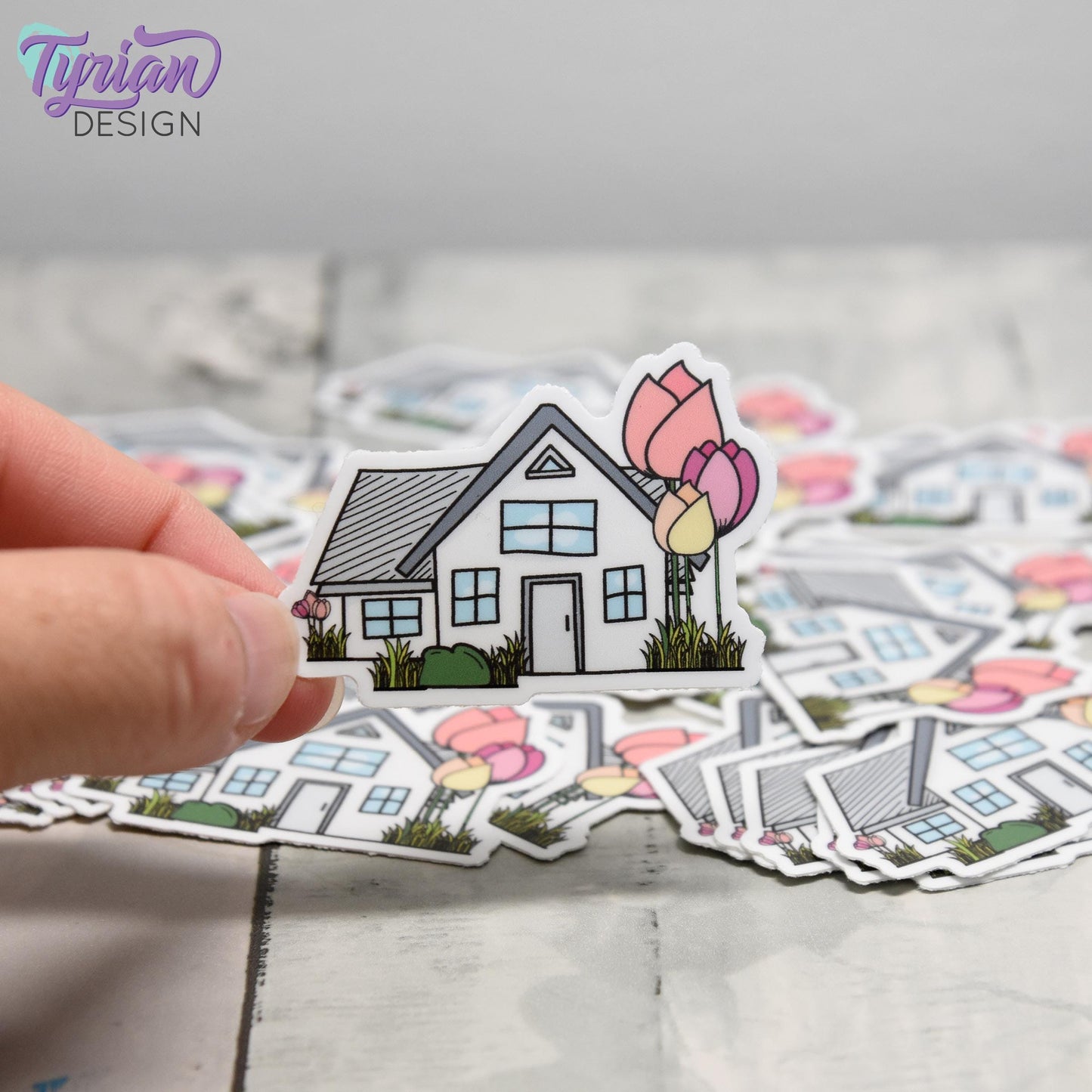 Tulip House Vinyl Sticker | High quality weather proof vinyl | 2"x 1.45" | House Sticker| Little House sticker | Tumbler Sticker