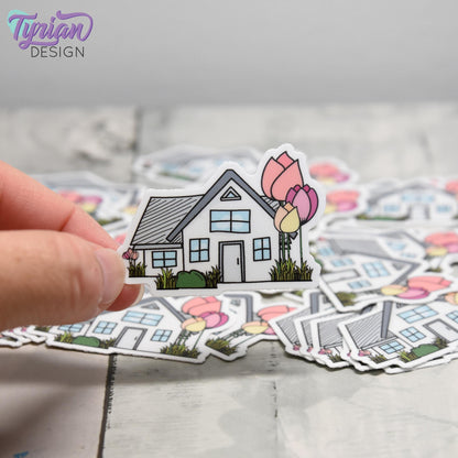 Tulip House Vinyl Sticker | High quality weather proof vinyl | 2"x 1.45" | House Sticker| Little House sticker | Tumbler Sticker