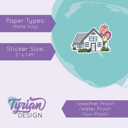 Tulip House Vinyl Sticker | High quality weather proof vinyl | 2"x 1.45" | House Sticker| Little House sticker | Tumbler Sticker